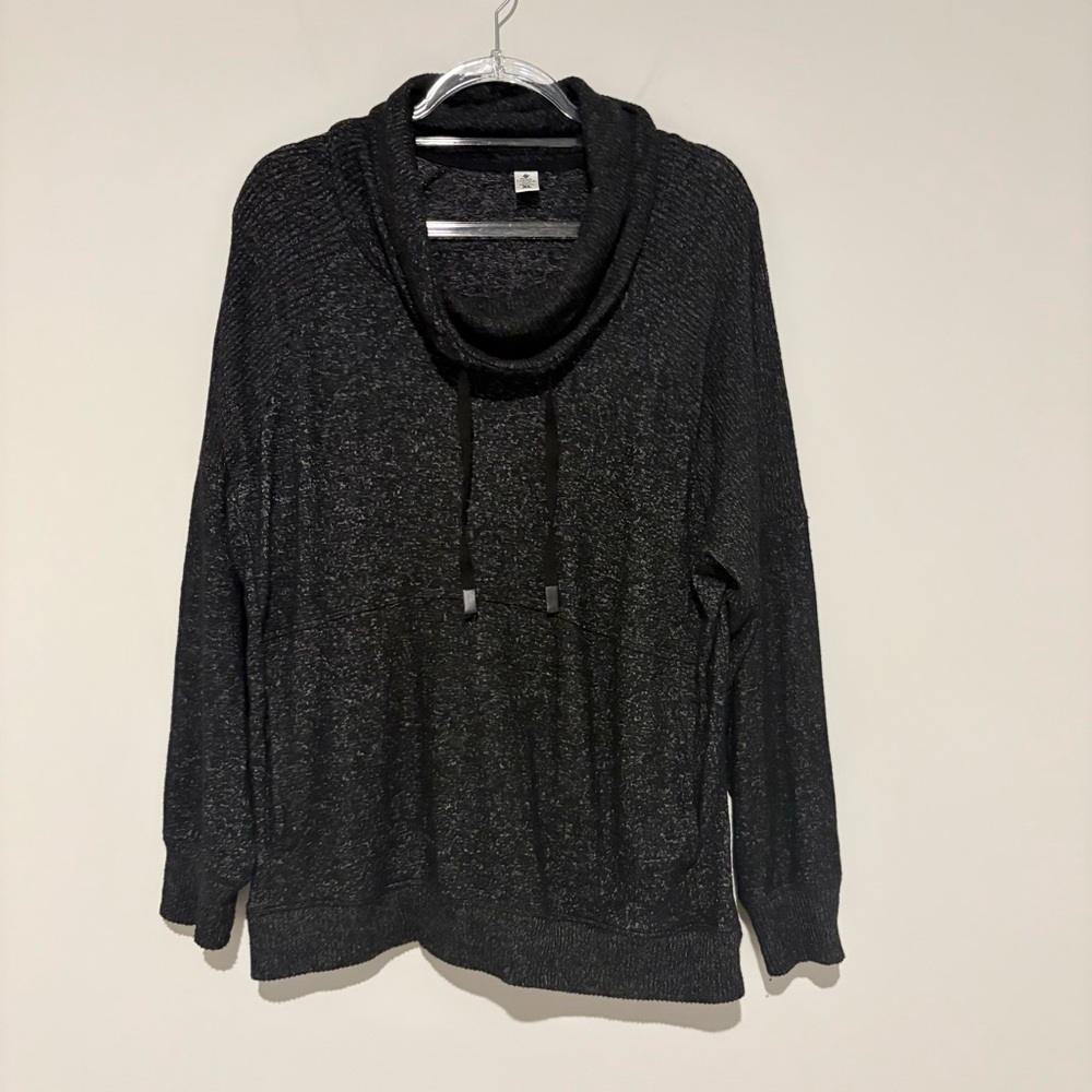 Member’s mark Soft Stretchy cowl neck lounge Sweater Pockets marled black XL